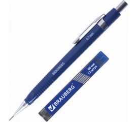 Трёхгранный механический карандаш BRAUBERG синий корпус + грифели HB, 0,7 мм, набор 12 шт 180494 