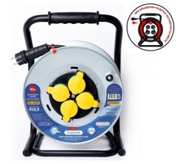 Удлинитель на металлической катушке энаргит МК-3 premium: 3x2,5 (30 метров, ip 44, с термодатчиком, усиленная рама, стопор против вращения) МК3-325-30К-Т-PR 