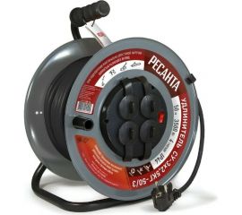 Силовой удлинитель Ресанта на металлической катушке, СУ-3x2,5КГ-50/3 (с выкл., 4 розетки, IP44) 61/118/10 