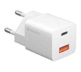 Сетевое зарядное устройство Deppa USB-C + USB-A, PD 3. 0, QC 3. 0, GaN, 20Вт, белый 11410 