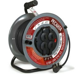 Силовой удлинитель Ресанта на металлической катушке, СУ-3x2,5КГ-30/3 (с выкл., 4 розетки, IP44) 61/118/9 