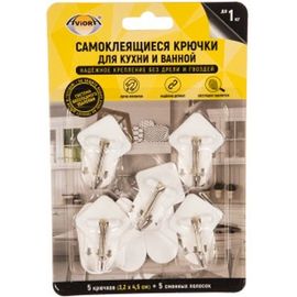 Самоклеящиеся универсалные крючки для кухни и ванной Aviora 5 шт. 3.2х4.5 см 302-173 