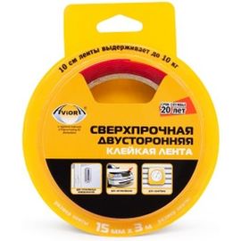 Двухсторонняя клейкая лента AVIORA 15ммх3м на акриловой основе, прозрачная 303-013 