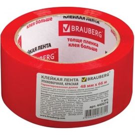 Клейкая лента BRAUBERG 48 мм х 66 м, упаковочная, КРАСНАЯ, 45 мкм, 440074 