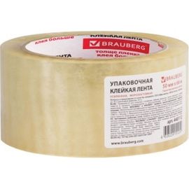 Клейкая лента BRAUBERG 50 мм х 66 м, упаковочная, усиленная, морозостойкая, прозрачная, 50 мкм, 440112 