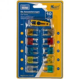 Набор предохранителей KRAFT МИНИ, 10 шт, с пинцетом KT 870019 