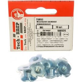 Мебельная забивная гайка Tech-Krep оцинкованная М6 10 шт - пакет 108939 