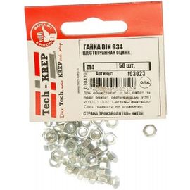 Шестигранная гайка DIN 934 оцинкованная М4, 50шт - пакет Tech-Krep 103023 