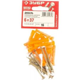 Дюбель универсальный полипропиленовый с оцинкованным шурупом 16 шт. (6х37 мм; ТФ6) ЗУБР 4-301206-06-037 