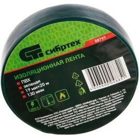 Изолента ПВХ СИБРТЕХ 19ммх20м 180 мкм зеленая 88797 