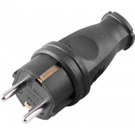 Прямая вилка STEKKER с заземляющим контактом, каучук 250В 16A IP44 черная RPG16-21-441 В 16-001 32748 