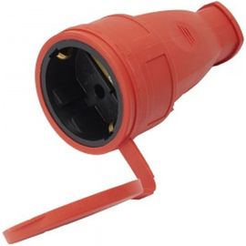 Переносная одноместная розетка STEKKER с/з с крышкой каучук 230В 16А IP44 красный RST16-21-44 39195 