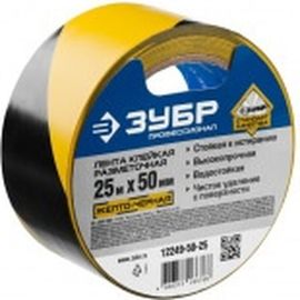 Разметочная клейкая лента ЗУБР Профессионал, цвет черно-желтый, 50мм х 25м 12249-50-25 
