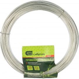 Стальная проволока СИБРТЕХ 50 м, оцинкованная, термообработанная 1,2 мм 84907 