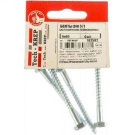 Сантехнический болт DIN 571 оцинкованный 6х60, 4шт - пакет Tech-Krep 102582 