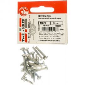 Винт Tech-Krep DIN7985 с полукруглой головкой, оцинкованный М4х20 20 шт - пакет 103011 