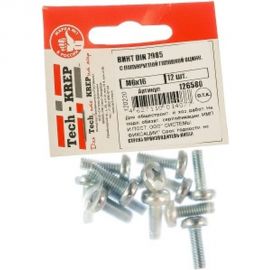 Винт Tech-Krep DIN7985 с полукруглой головкой, оцинкованный М6х16 12 шт - пакет 126580 