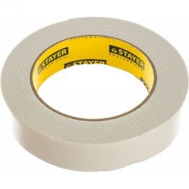 Лента PROFI клейкая двусторонняя, на вспененной основе (5 м; 25 мм; белая) STAYER 12231-25-05 