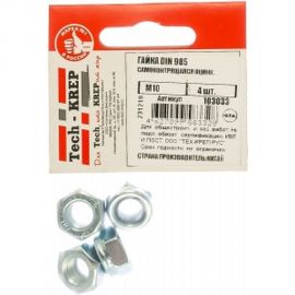 Самоконтрящаяся гайка Tech-Krep DIN985 оцинкованная М10 4 шт - пакет 103033 