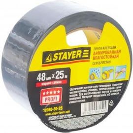Клейкая лента армированная серебристая (50 мм; 25 м) укрепленная тканью Stayer 12080-50-25 