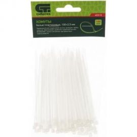 Хомуты СИБРТЕХ 100x2,5 мм, пластмассовые, белые, 100 шт 45515 