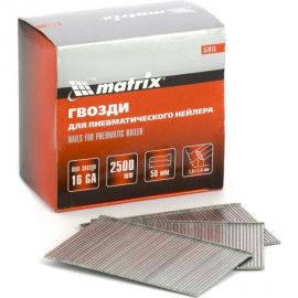 Гвозди для пневматического нейлера (16GA, сечение 1,6х1,4, длина 50 мм, 2500 шт.) MATRIX 57615 