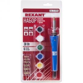 Набор: паяльник-выжигатель, 6 насадок + краски 220В 30Вт REXANT 12-0186 