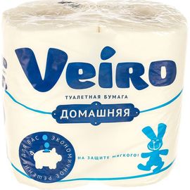 Бумага туалетная бытовая VEIRO Домашняя спайка 4 шт, 2-х слойная, белая 1с24 128024 