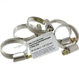 Червячный хомут РОССНА 20х32 мм 1 1/4" нержавеющая сталь, винт, 5 шт. Р860713 DIY 