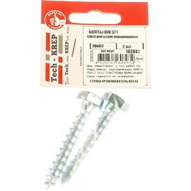 Сантехнический болт DIN 571 оцинкованный 10х60, 2шт - пакет Tech-Krep 103881 