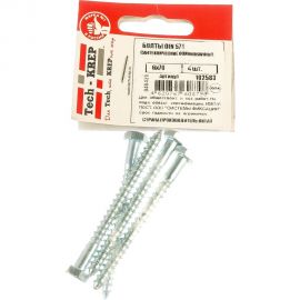 Сантехнический болт DIN 571 оцинкованный 6х70, 4шт - пакет Tech-Krep 102583 