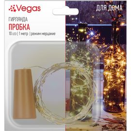 Электрогирлянда VEGAS Пробка, 10 тёплых LED ламп, РОСА, серебристый провод, 1 м, на батарейках 55128 