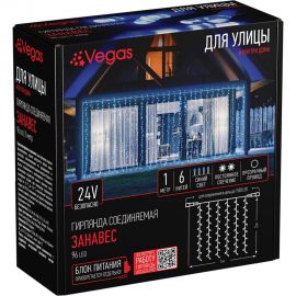 Электрогирлянда-конструктор VEGAS Занавес 96 синих LED ламп, 6 нитей прозрачный провод 55020 