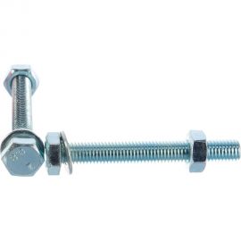 Болт Tech-Krep DIN933 с шестигранной головкой, оцинкованный М10х80 + гайка + шайба 2 шт - пакет 114057 