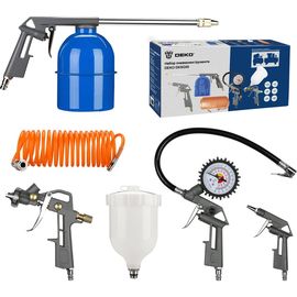 Набор пневмоинструмента DEKO DKSG05, 5 предметов, краскораспылитель с верхн��м бачком 018-0909 