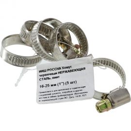 Червячный хомут РОССНА 16х25 мм нержавеющая сталь, винт, 5 шт. Р860709 DIY 