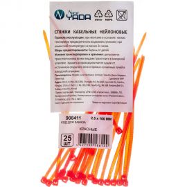 Кабельные стяжки Nord-Yada нейлоновые 2.5х100 мм красные 25 шт. 908411 