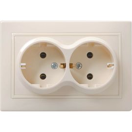 2местная розетка IEK КВАРТА с заземлением, в сборе, без шторок, кремовый ERK24-K33-16-DM 
