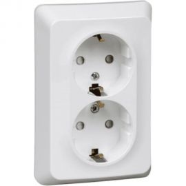 Двойная розетка Schneider Electric ЭТЮД скрытой установки, с заземлением, со штороками, 16А, 250B, белый PC16-108B 