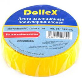 Изоляционная лента DolleX, 19 мм х 9,10 м, желтая, ПВХ PVC, ET-1319YLW 