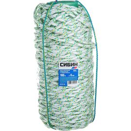 Плетёный капроновый 16-прядный фал с капроновым сердечником, диаметр 6мм, бухта 100м, 650кгс СИБИН 50220-06 