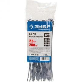 Нейлоновые хомуты Зубр черные, 2.5x200 мм, 100 шт. 309030-25-200 