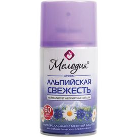 Универсальный сменный баллон МЕЛОДИЯ Альпийская свежесть 250мл, для автоматических освежителей, 605228 