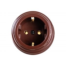 Розетка Bylectrica РА16-0202 1-местная с заз. контактом 16А ОУ, серия РЕТРО, коричневый 
