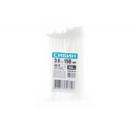 Хомуты-стяжки СИБИН белые ХС-Б, 3.6 х 150 мм, 100 шт, нейлоновые, 3786-36-150 