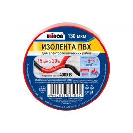 Изолента ПВХ UNIBOB 15 мм х 20 м, красная, 130 мкм 211760 