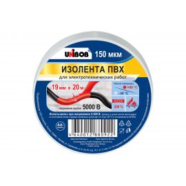 Изолента ПВХ UNIBOB 19 мм х 20 м, белая, 150 мкм 211754 