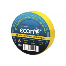 Изолента Econ 15 мм х 20 м, 0,15 мм, желтый 15201507 