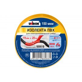Изолента ПВХ UNIBOB 19 мм х 20 м, желтая, 150 мкм 211752 