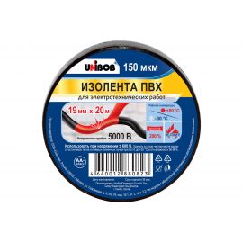 Изолента ПВХ UNIBOB 19 мм х 20 м, черная, 150 мкм 211758 